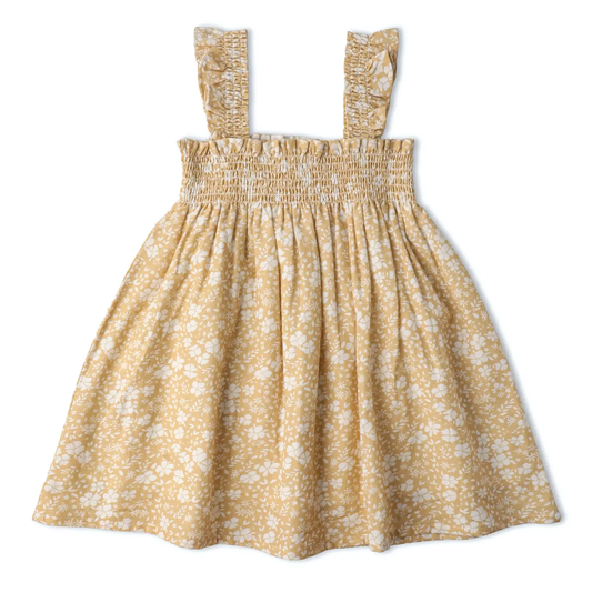 Girls Yellow Blossom Smocked Sundress
