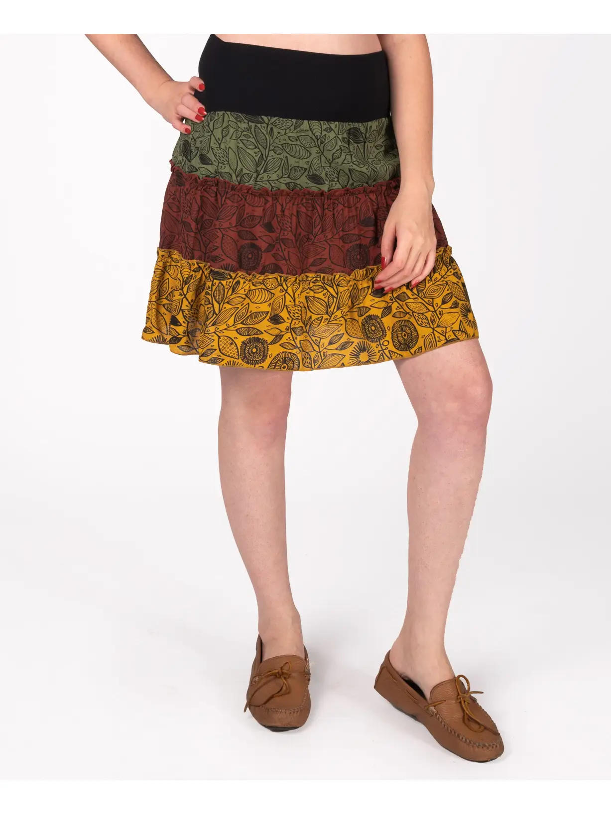 Three Tier Mini Skirt - Green/Mustard