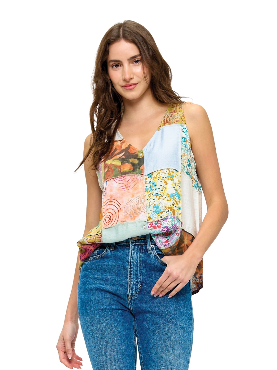 Patchwork Button Up Multi Top