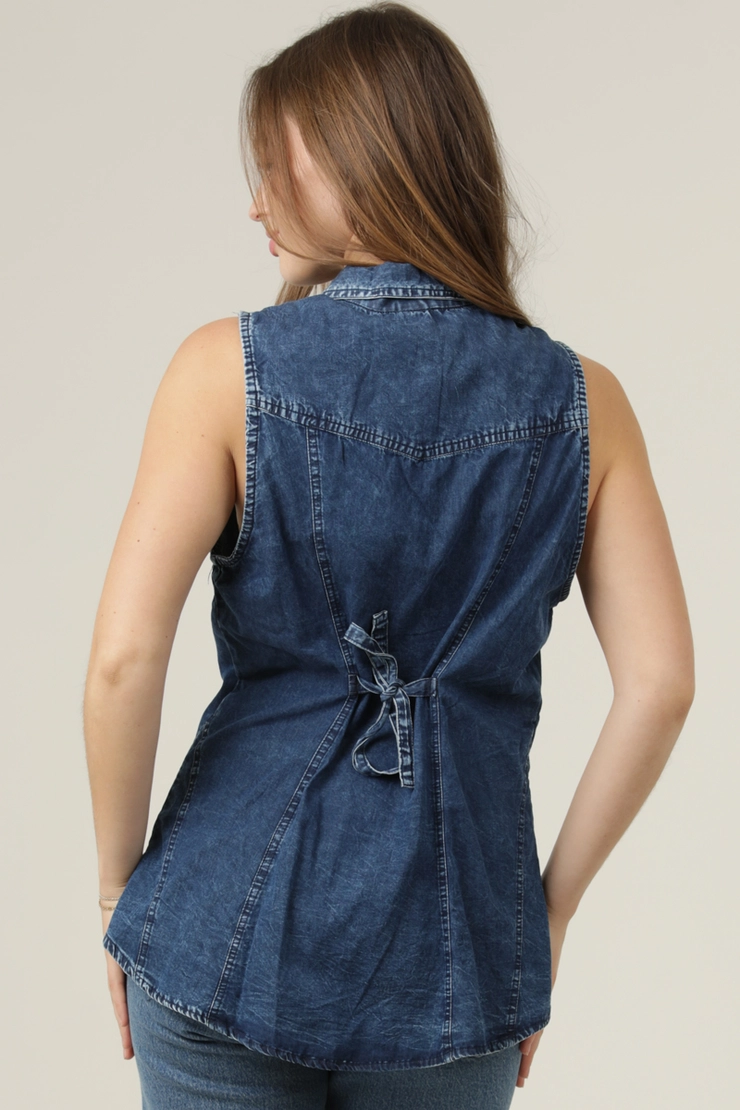 Denim Button Front Collared Tank