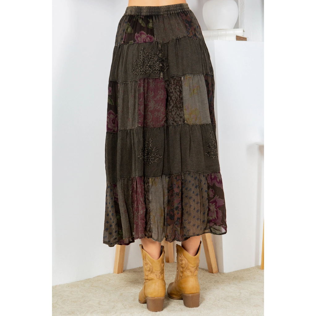 Georgette Patchwork Tiered Skirt