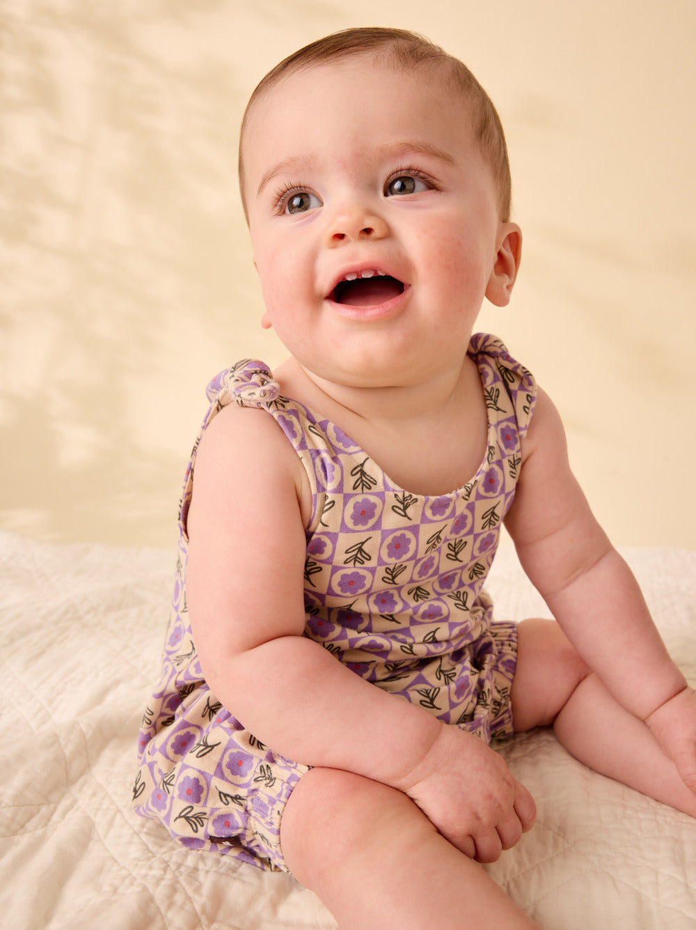Baby Tile Floral Tie Shoulder Romper