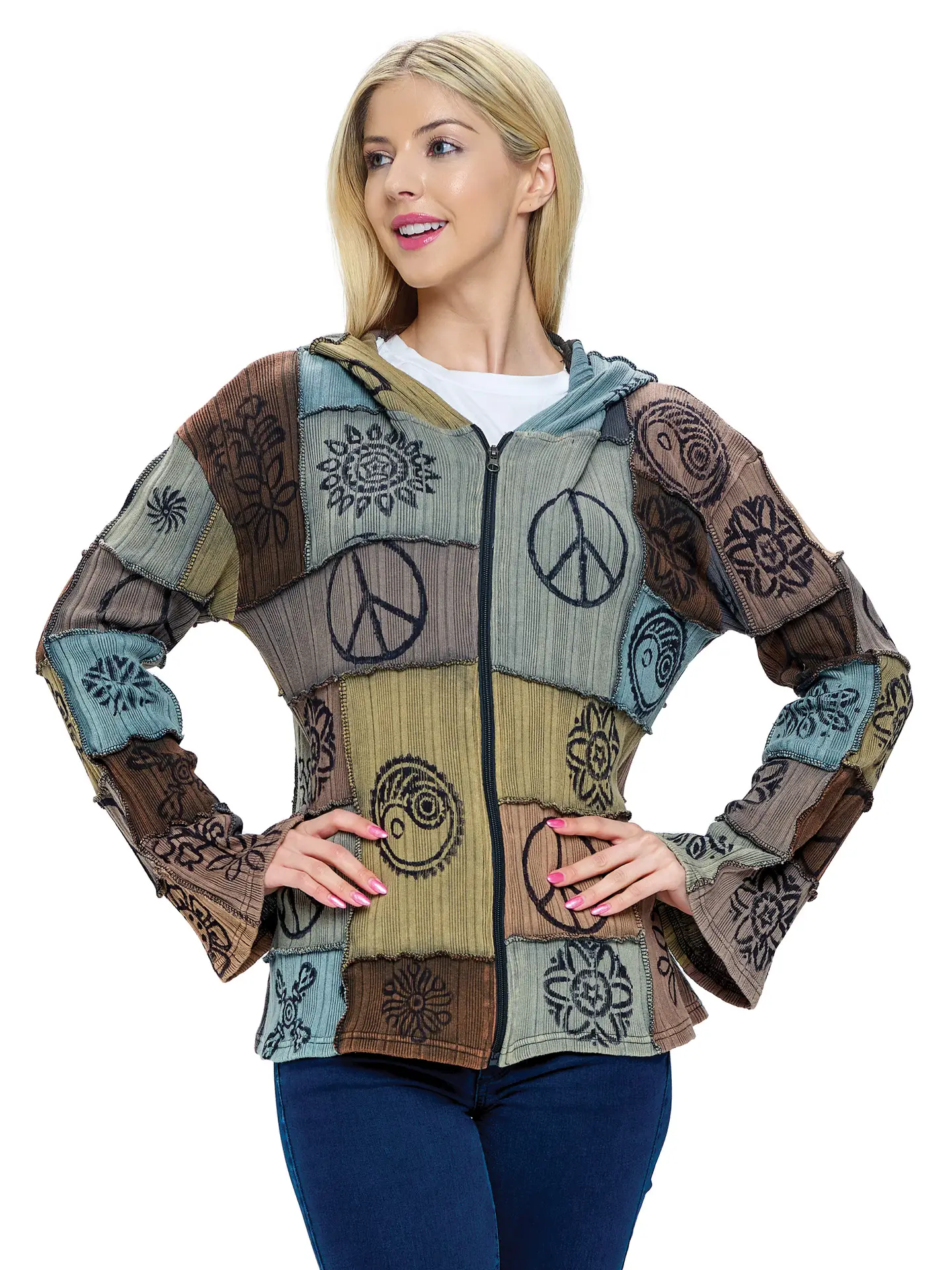 Blockprinted Patchwork Hooded Jacket