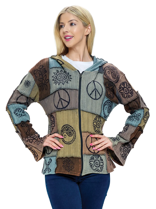 Blockprinted Patchwork Hooded Jacket