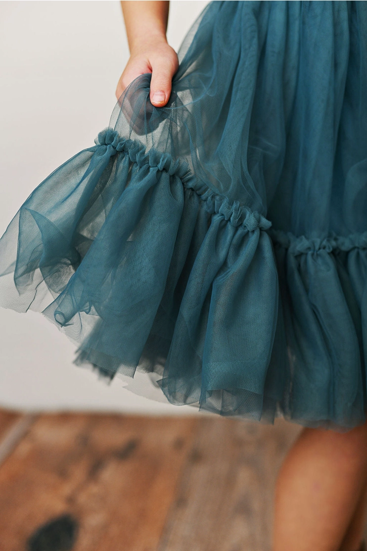 Girls Emerald Vintage Floral Tulle Dress