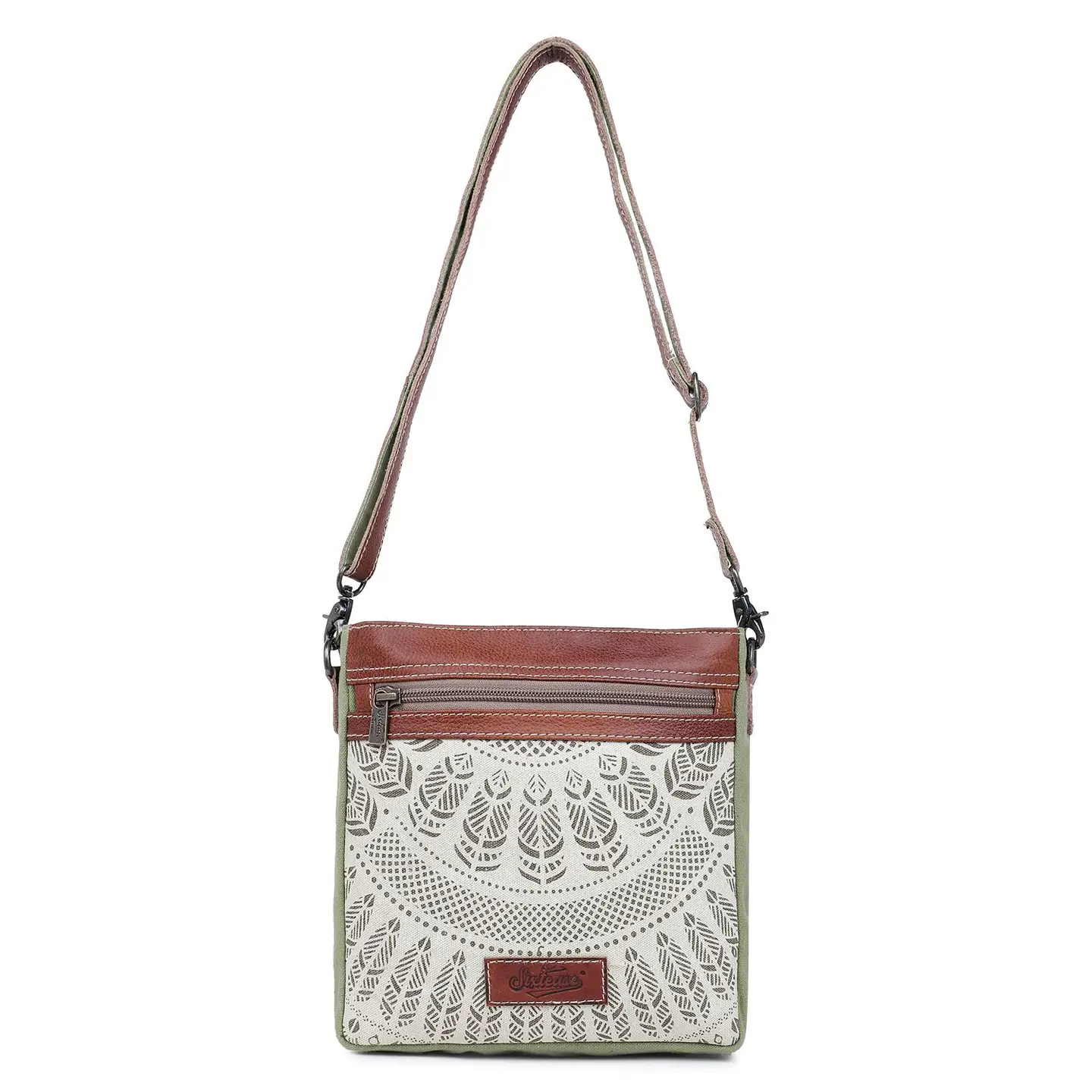Women's Square Crossbody Bag - Sage Feathers