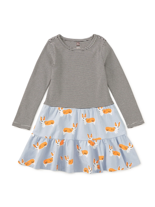 Girls Cutie Corgis Tiered Dress