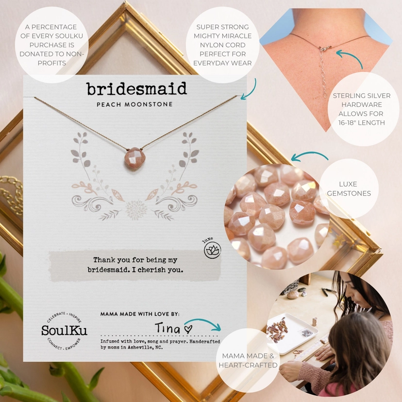 Luxe Necklace Peach Moonstone for Bridesmaid