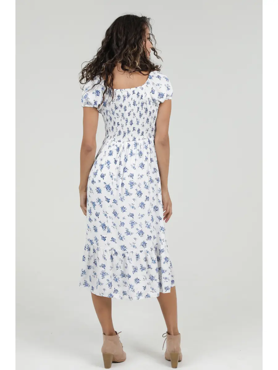 Floral Print Short Sleeve Midi Dress