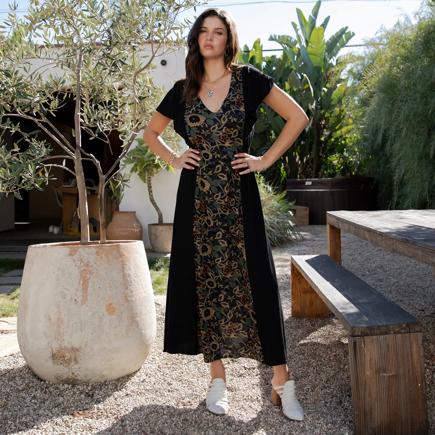Boho Knit Dress Floral Panel