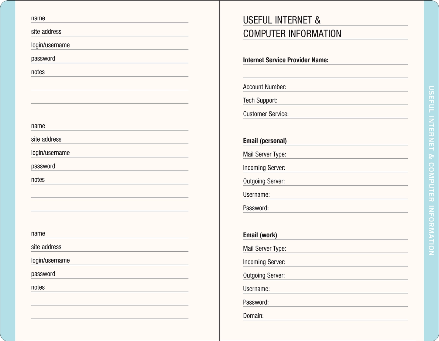 Blooms & Butterflies Internet & Password Log