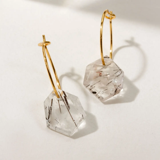 Geometry Mini Hoop Earrings Gold - Tourmalinated Quartz