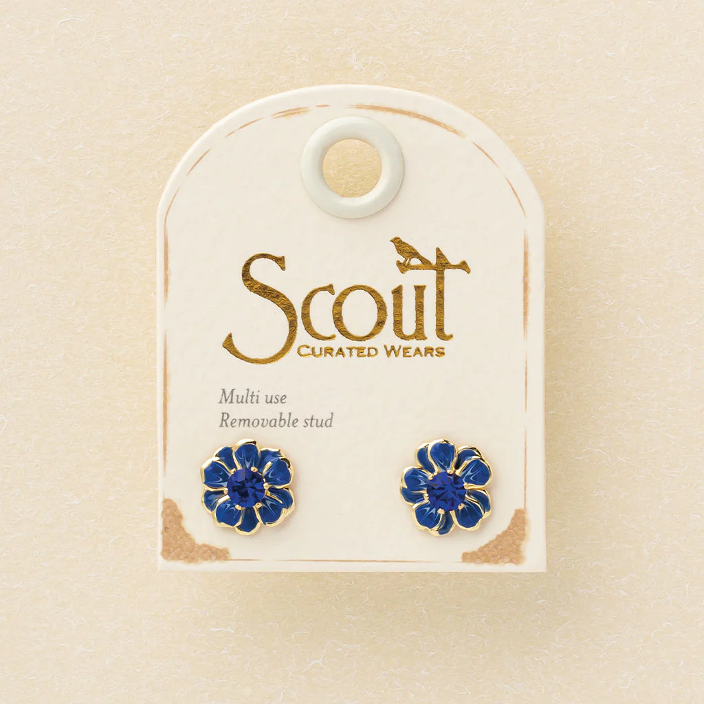 Enamel Flower Small Earrings Sapphire/Gold