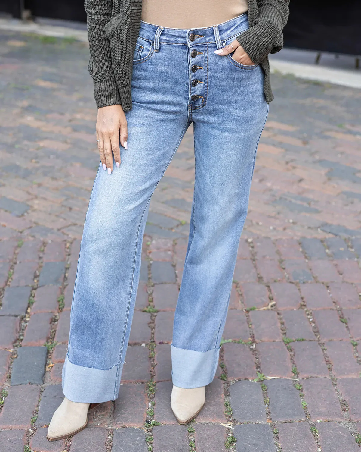 Straight Leg Cuffed Jeans