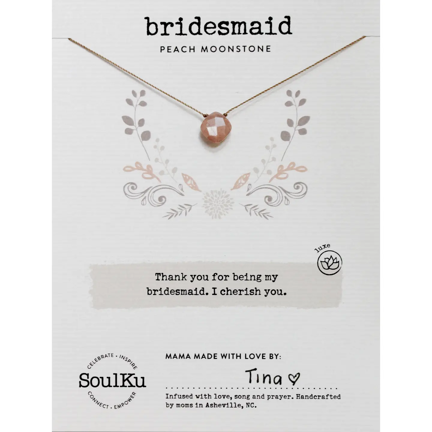 Luxe Necklace Peach Moonstone for Bridesmaid