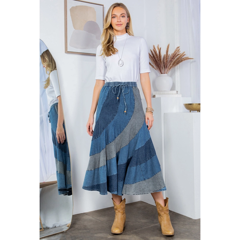 Asymmetrical shops skirt denim