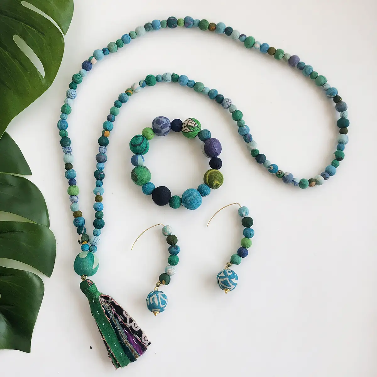 Kantha Tassel Necklace Water Lilies