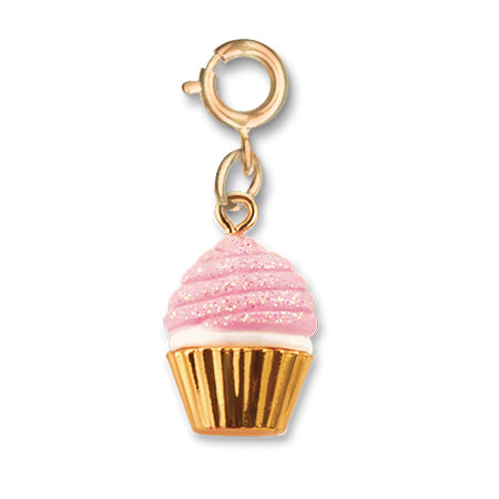 Charm It! Gold Pink Glitter Cupcake Charm