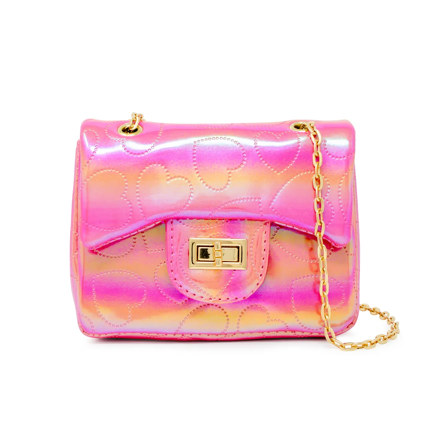 Girls Shiny Dotted Heart Classic Handbag