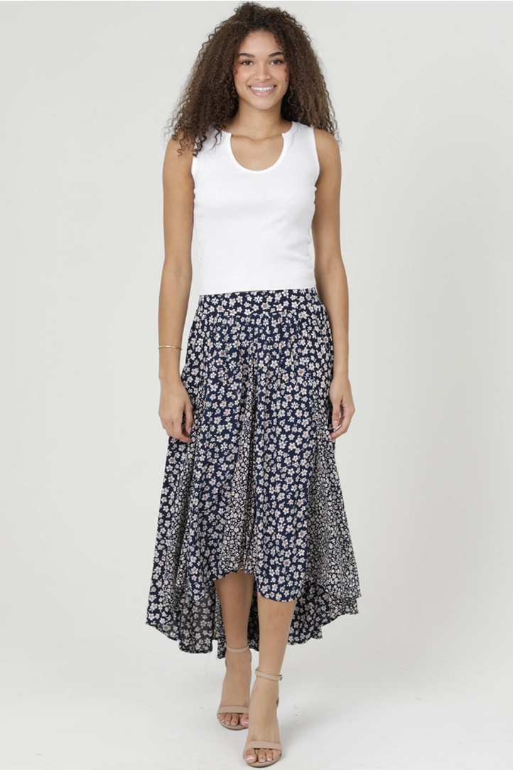 Twin Floral Print Hi Lo Maxi Skirt