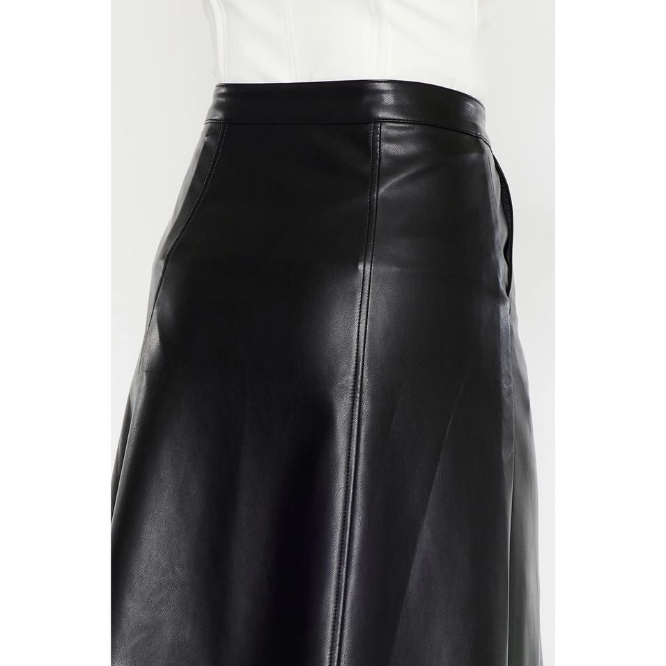 Faux Leather High Rise Midi Skirt