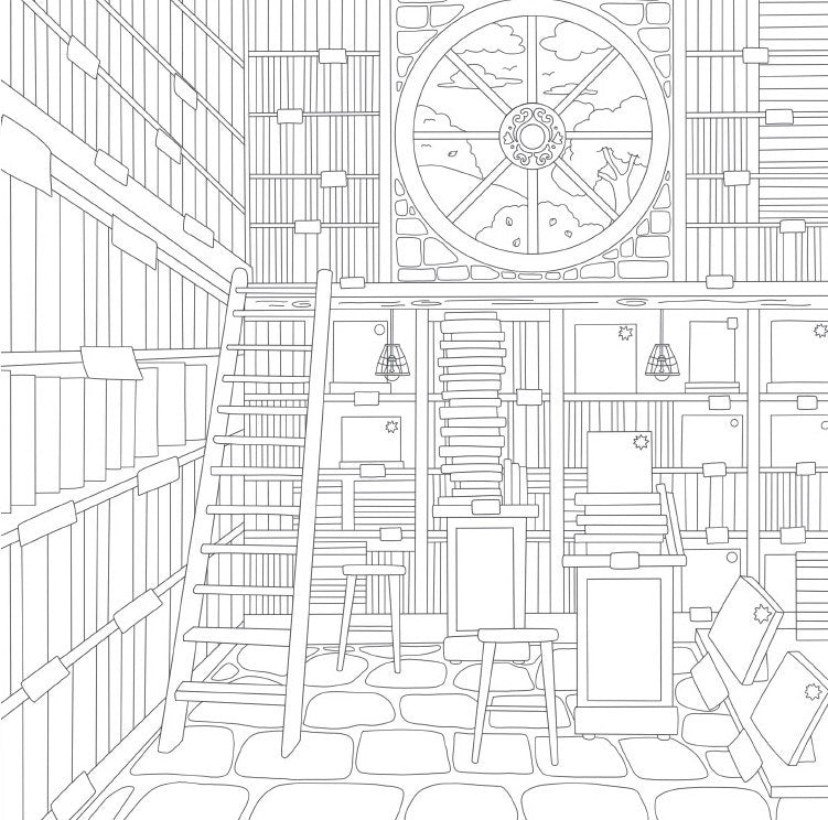 Cozy Bookshops Adult Coloring Book