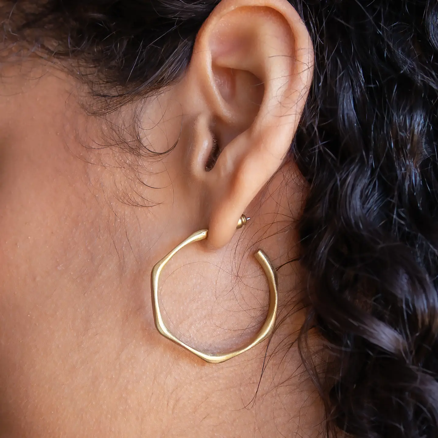Hexagonal Hoop Gold Earrings