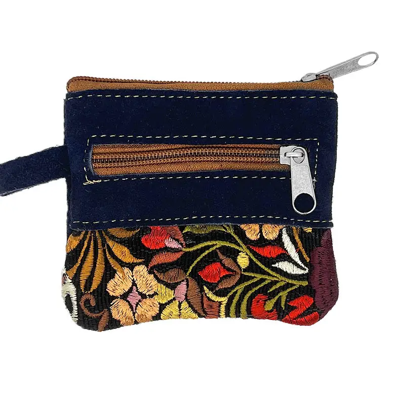 Embroidered Floral Suede Coin Purse
