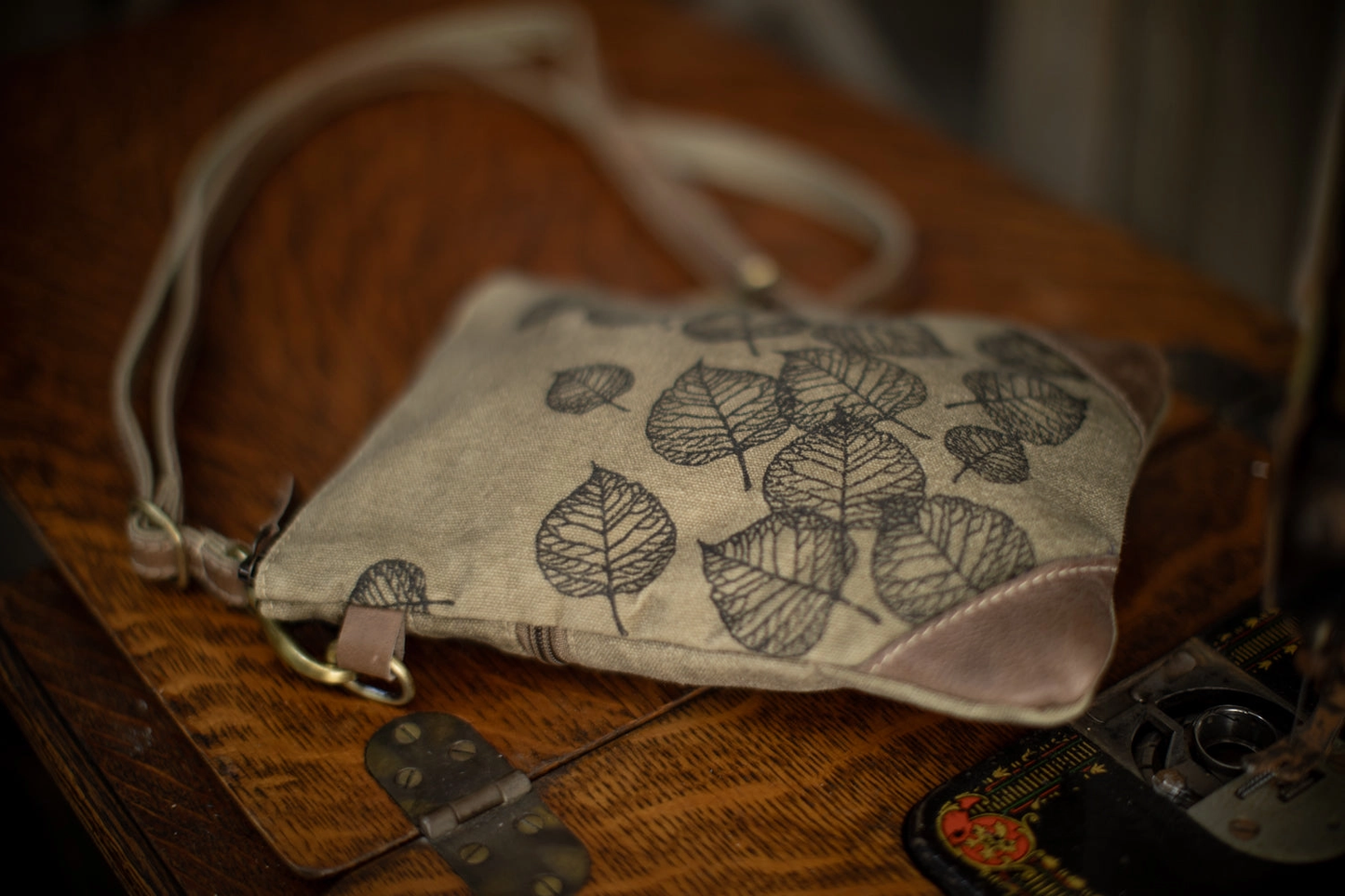 Leaves Upcycled Canvas Small Sling Bag