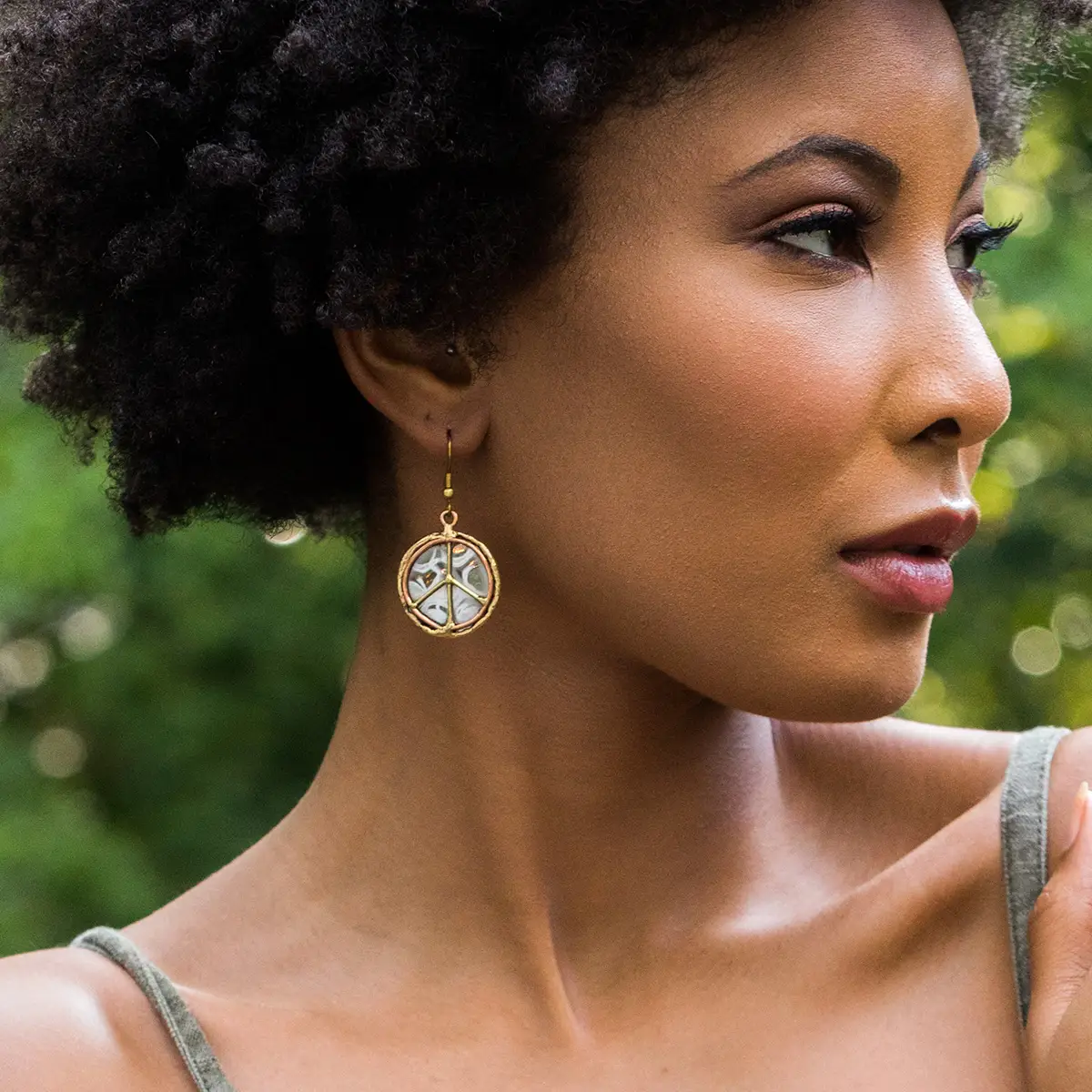Mixed Metal Peace Sign Earrings