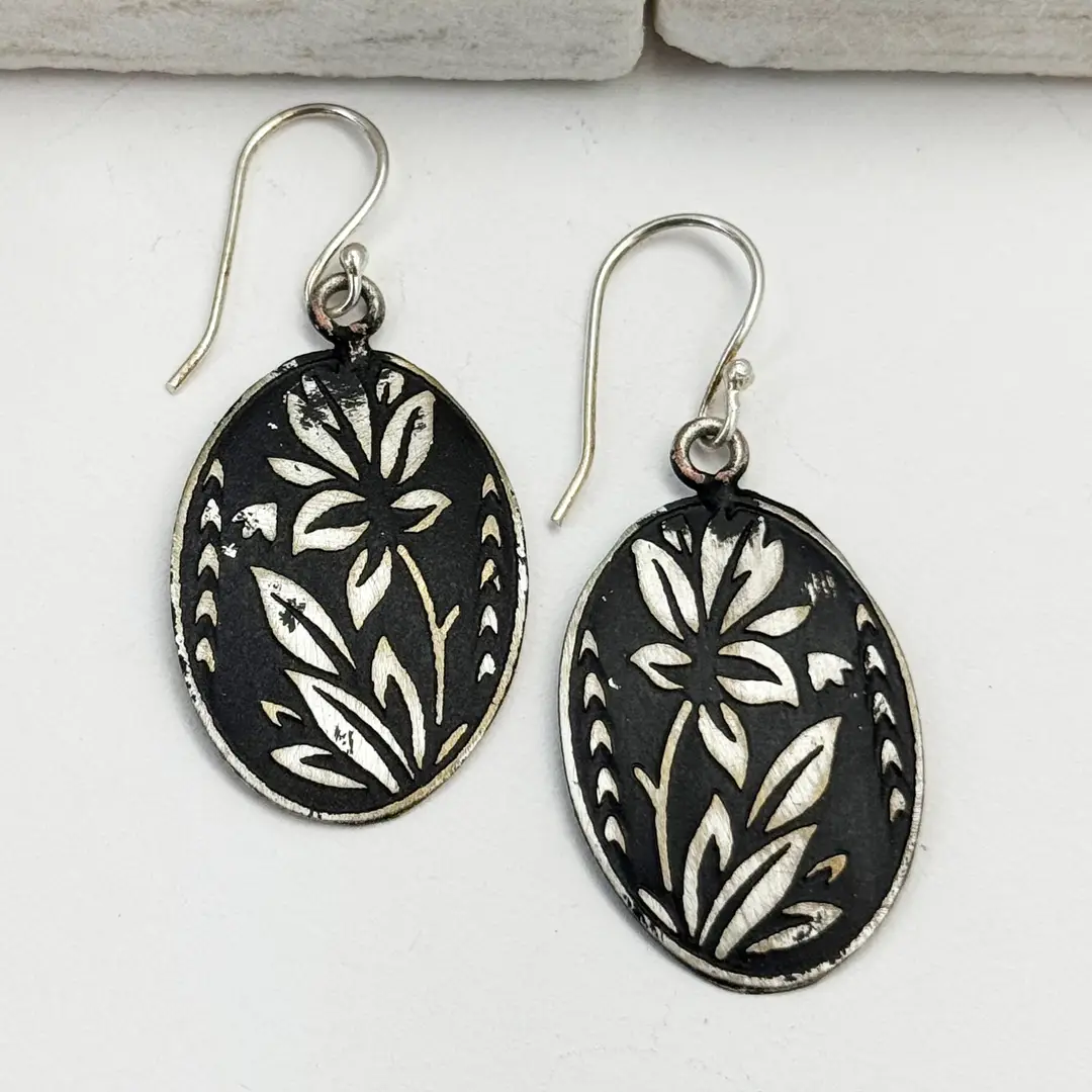 Black Floral Patina Earrings