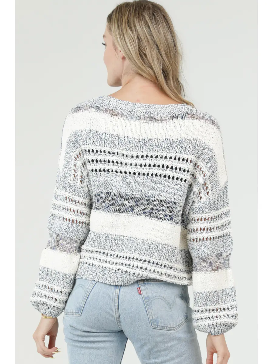 Open Knit Striped Lightweight Sweater