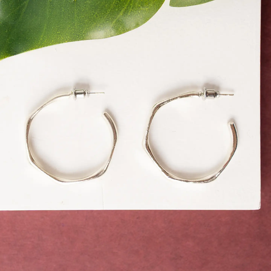 Hexagonal Hoop Silver Earrings