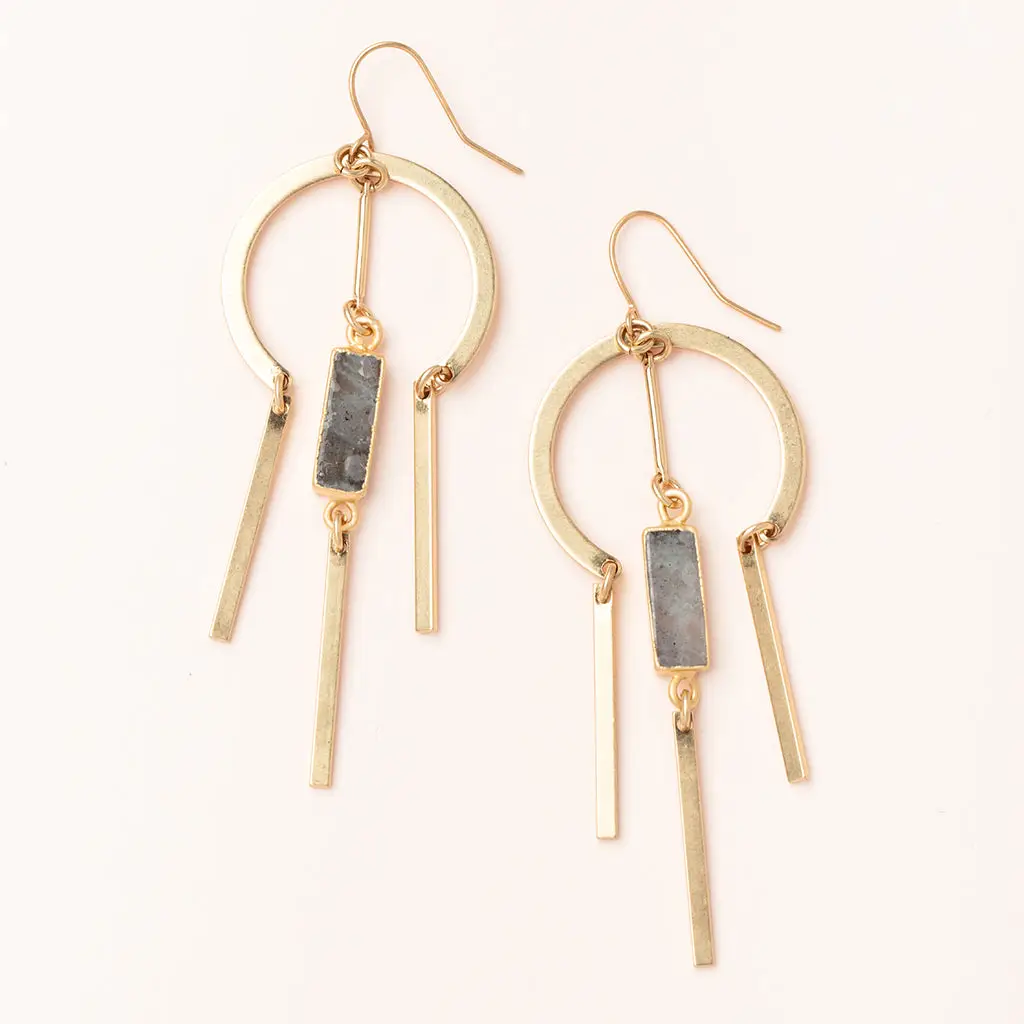 Stone Dream Catcher Earrings Labradorite Gold