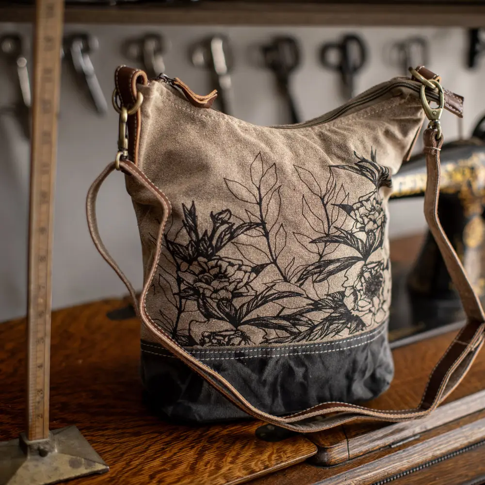 Peony Canvas Hobo Crossbody
