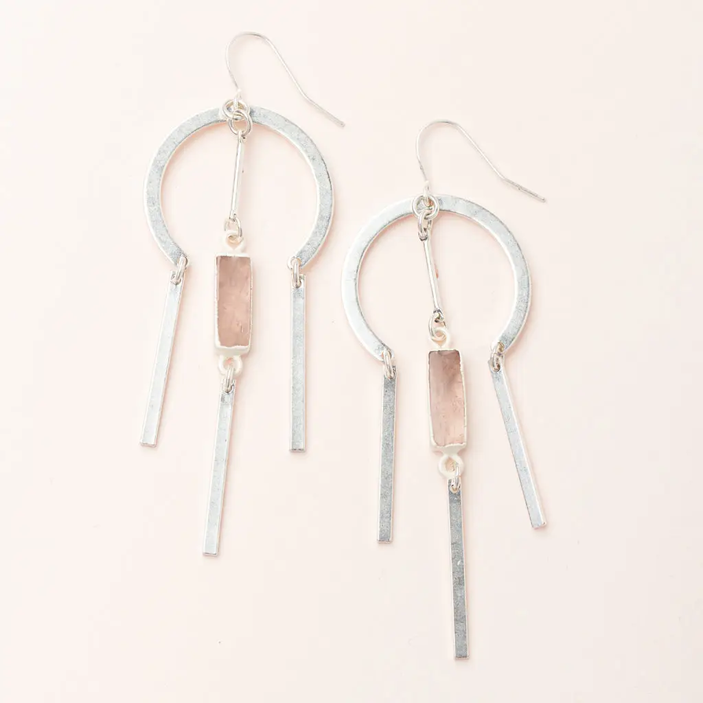 Stone Dream Catcher Earrings Rose Quartz Silver