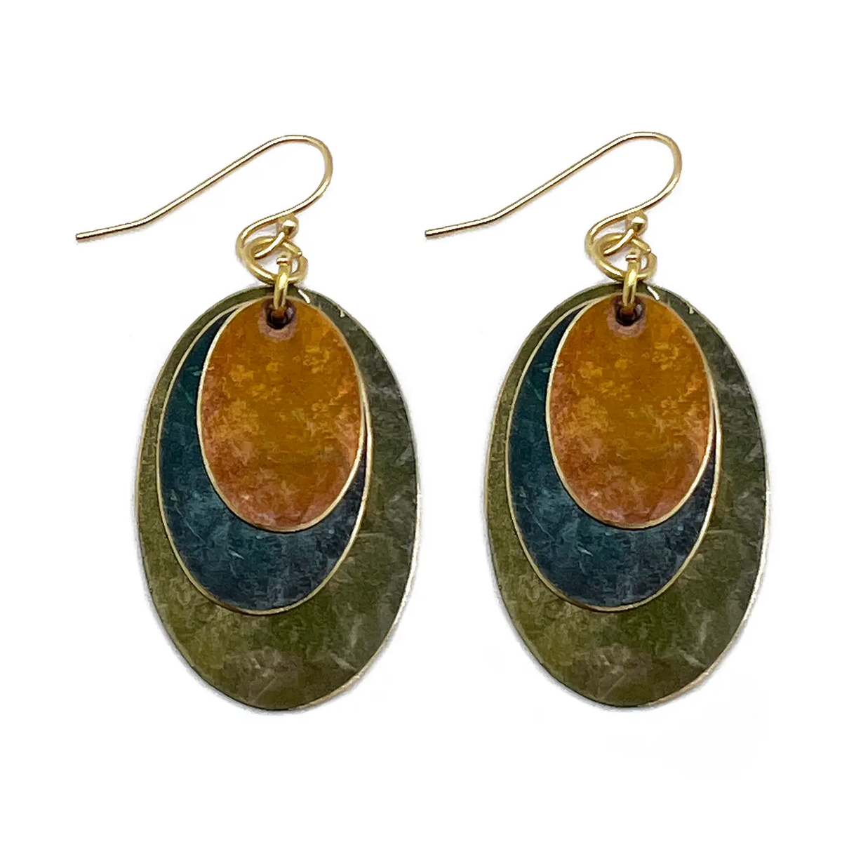 Brass Patina Layered Earrings Earthy
