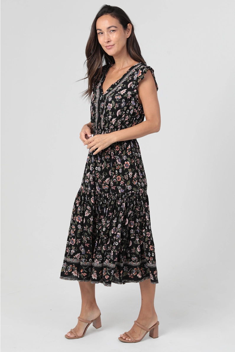 V-Neck Floral Midi Dress