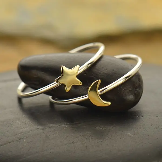 Moon + Star Sterling Ring Set
