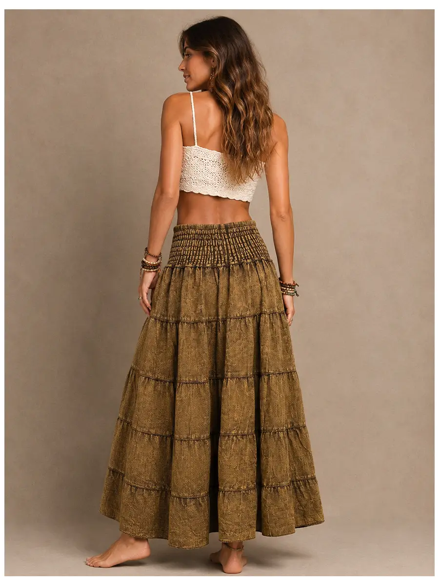 Vintage Wash Tiered Bohemia Skirt