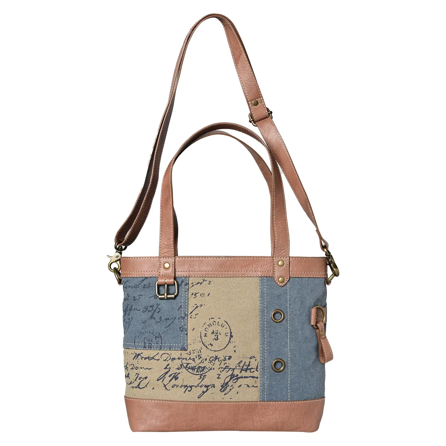 Vintage Script Tote Crossbody Dusty Blue