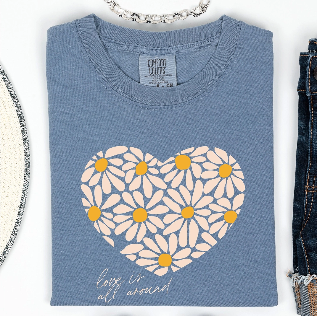 Love Is All Around Daisy Heart T-Shirt