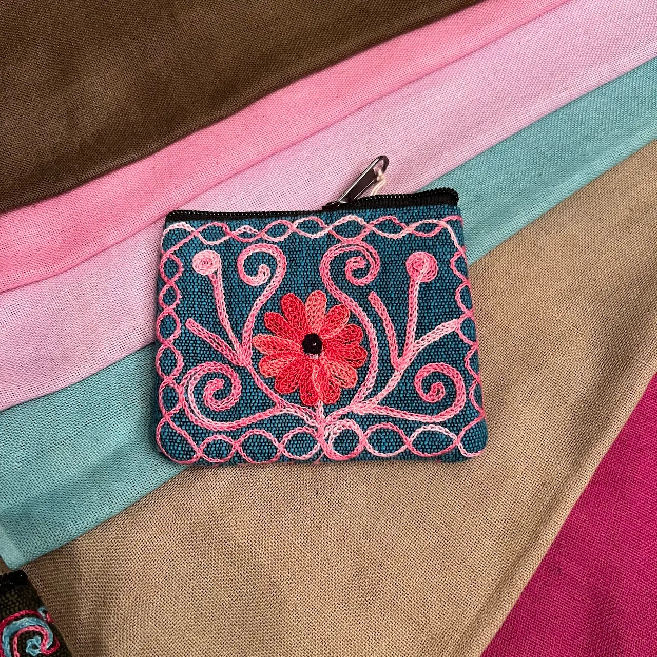 Embroidered Floral Coin Purse