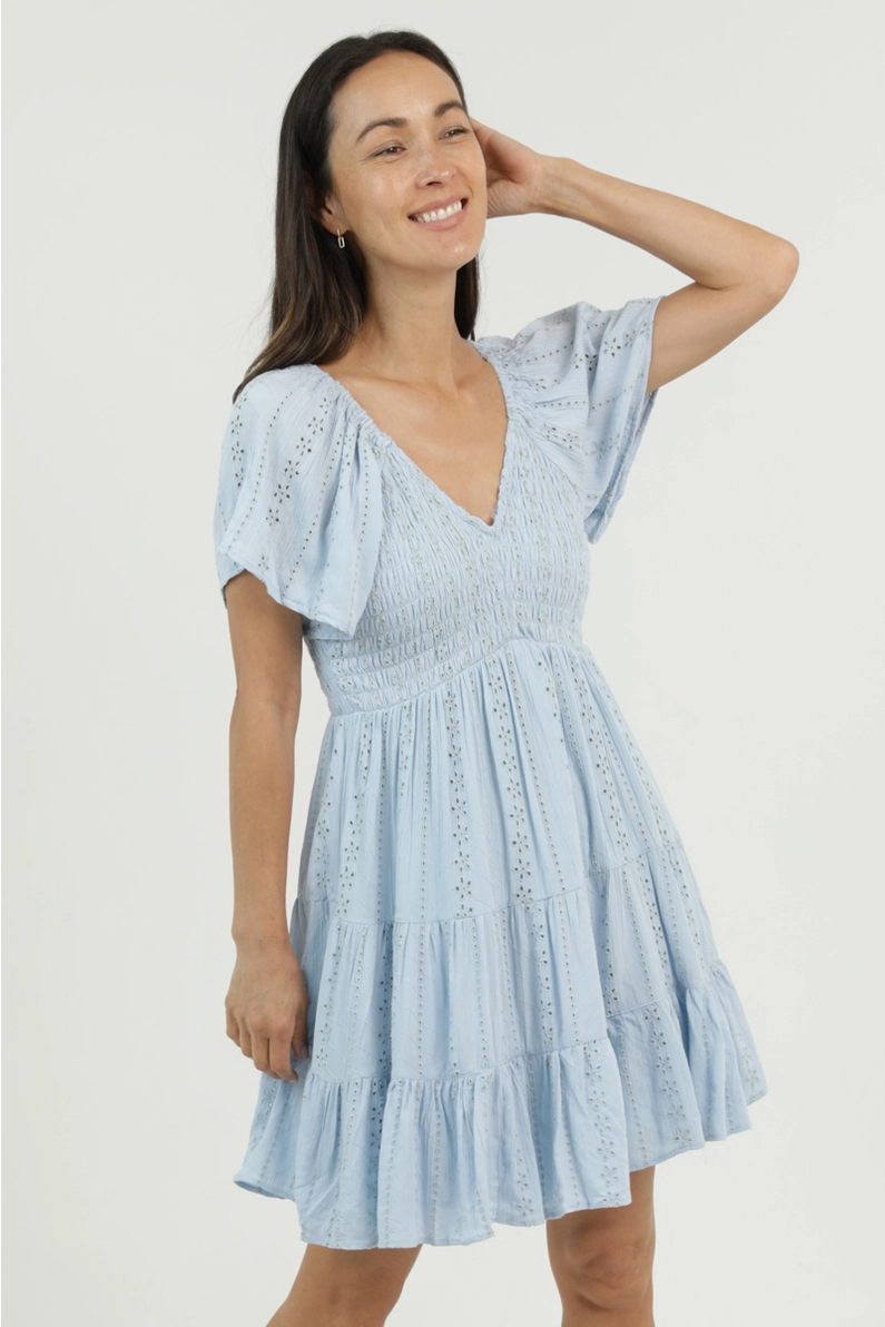V-Neck Eyelet Embroidered Dress