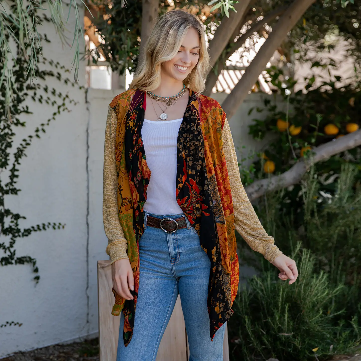 Georgette Paneling Knit Kimono Shrug