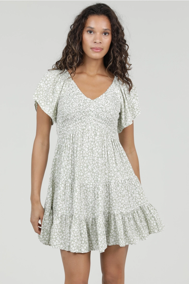 V-Neck Smocked Dress