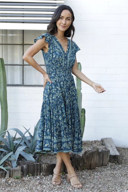 V-Neck Floral Midi Dress