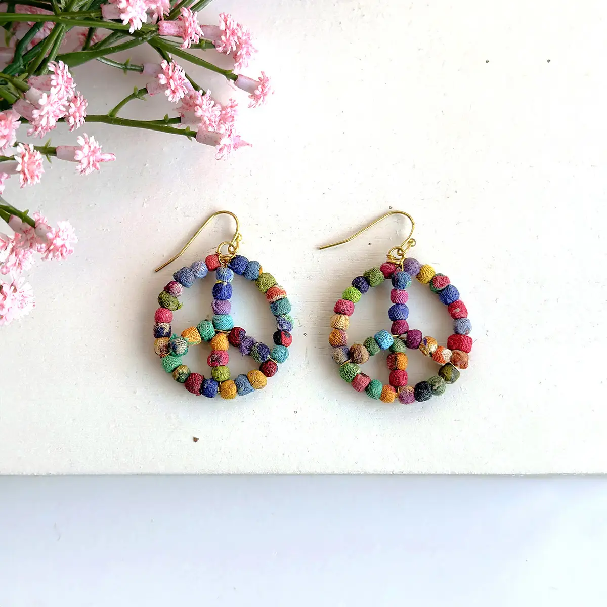 Kantha Peace Symbol Earrings