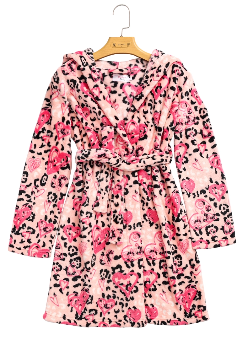 Kids Pink Leopard Heart Fleece Robe