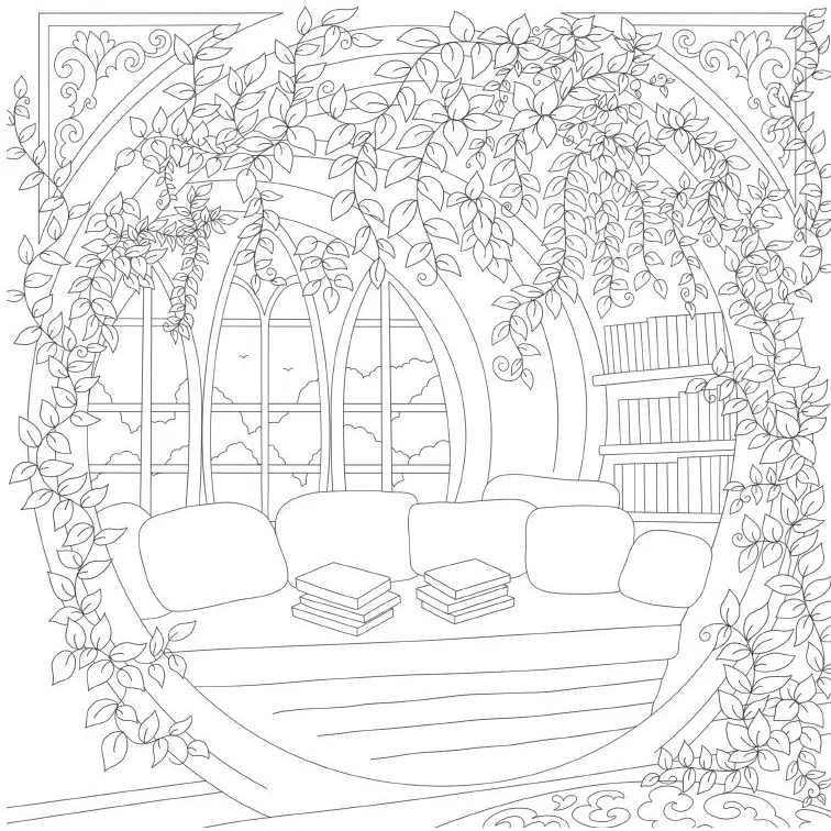 Cozy Bookshops Adult Coloring Book